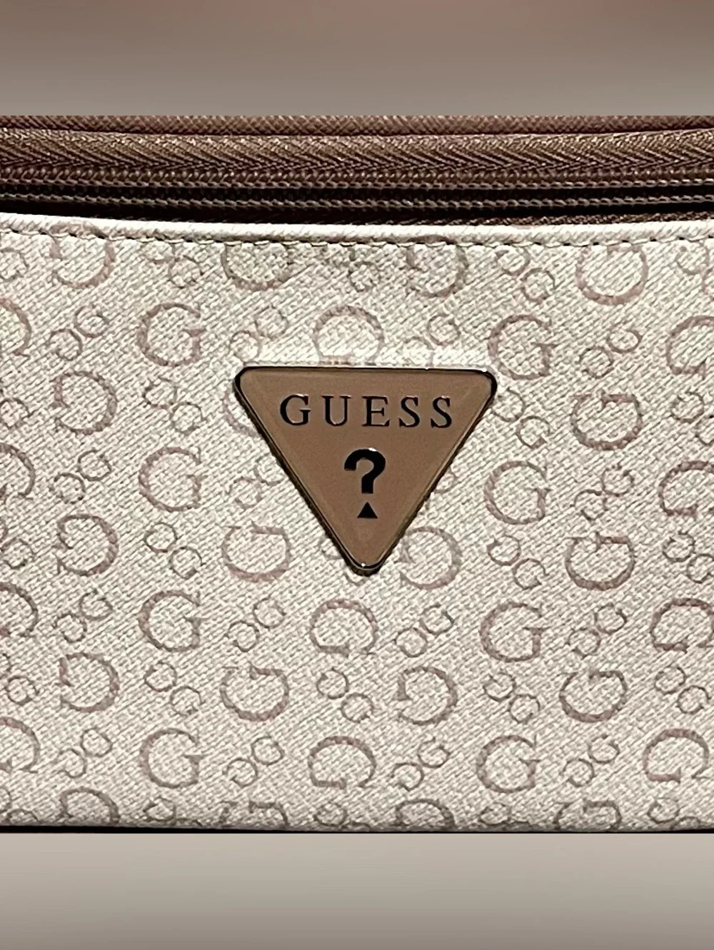 GUESS Beige and Tan Monogram Toiletry Case